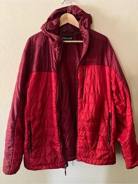 Marmot‎ Two-Tone Red Hooded Puffer Jacket Size L